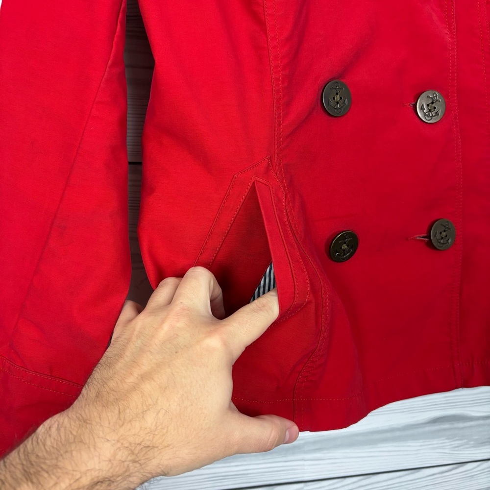 Lands’ End Canvas Red Double Breasted Button Down Jacket Size Medium - Picture 4 of 11